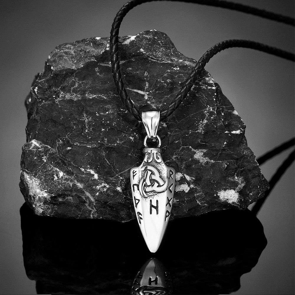Colar de Runas Nórdicas Lança de Odin Gungnir Masculino Dourado Aço Inoxidável Pingente Ponta de Flecha Valknut Talismã Joias Vikings Masculinas