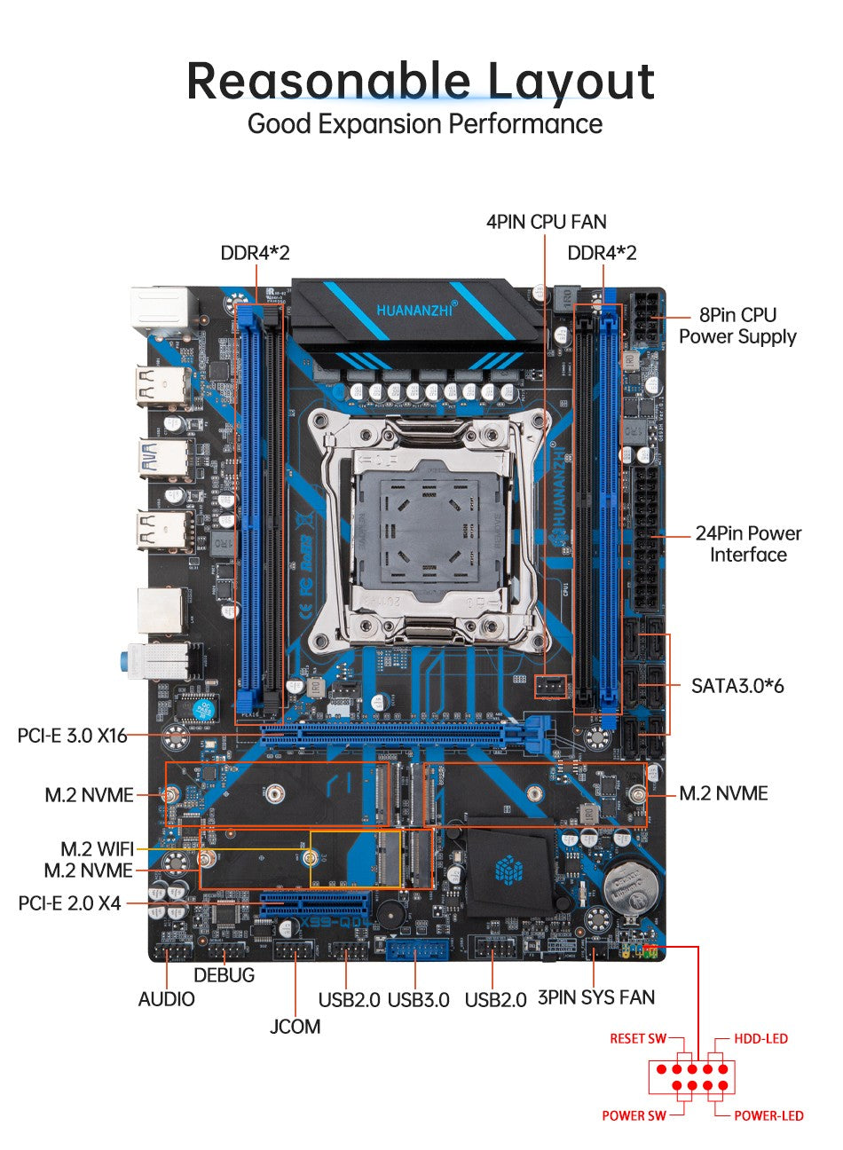 Placa-mãe HUANANZHI X99 QD4 LGA 2011-3 Xeon com processador Intel E5-2680 V4 DDR4 Memória M.2 NVME SATA Suporte Non-ECC Combo