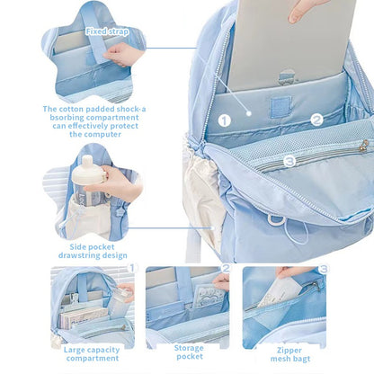 Mochila creme para estudantes com design simples e fofo de alta aparência Mochila leve e espaçosa para a dor nas costas