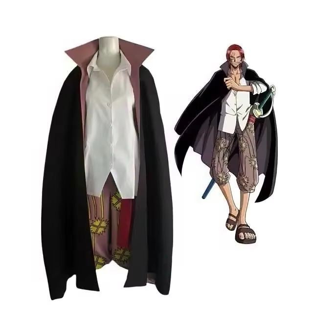 Anime Film Red Shanks Cosplay Costume pour Adultes Hommes,  Anime Tralike Coat, Full Outfit, Halloween Party, Red Hair Pirate