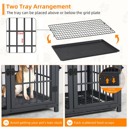 Caixa de Madeira Grande para Cães, Estilo Móvel Interno, Gaiola Elevada para Cães de Estimação, Canil, Mesa de Apoio, Cercado com Treliça, 3 Portas, Bandeja Removível