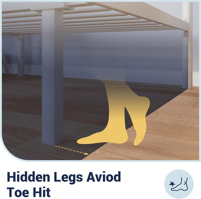Estrutura de Cama de Plataforma de Metal Tamanho Twin de 14 Polegadas com Cabeceira e Peseira, Armazenamento Embaixo da Cama, Forte Suporte de Ripas de Metal, M