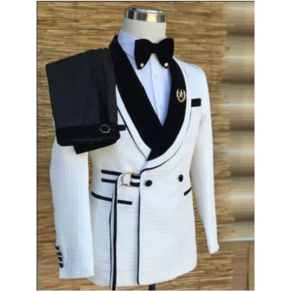Latest Design Men Suits With Buckle Shawl Lapel Party Groom Tuxedo Wedding Male Suit Custom Causal Jacket Black Solid Pant