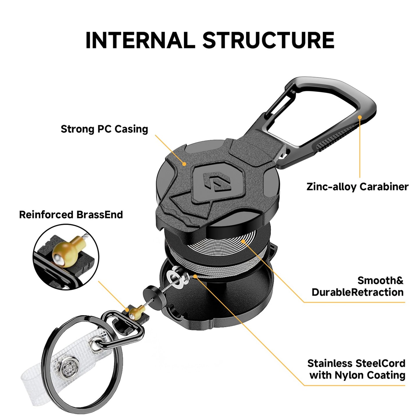 GITFOS Retractable Keychain Heavy Duty Tactical ID Badge Reel Strap Holder With Phone clip fastener Retractable Cord KeyRing