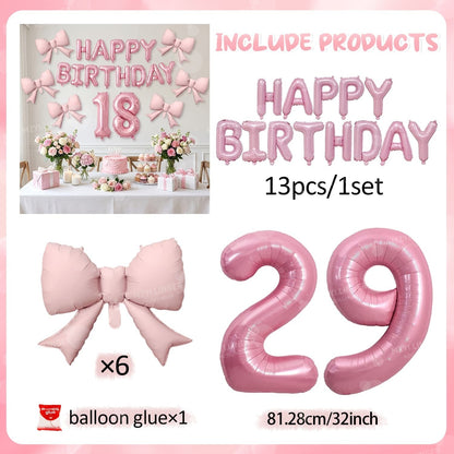 Pink Bow Birthday Balloon Happy Birthday Letter Balloon Used for Wedding, Valentine's Day, Birthday, Proposal Decoration Decor