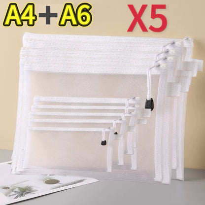 1-12pcs Mesh Zipper Pouch Student Waterproof Zip File Bag Makeup Bag School Office Supplies Miscellaneous Storage Organizer