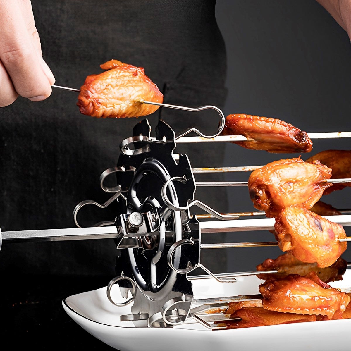 Oven Grill Cage Stainless Steel Meat Skewer Cage Heat-Resistant BBQ Roaster Non-Stick Kebab Maker Machine Meat Rotisserie Skewer