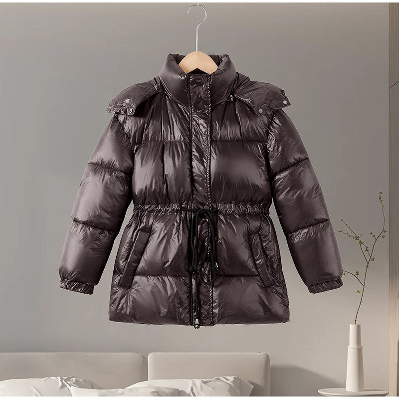 Glossy Shiny Women 's Down Jackets Vintage Hooded Zipper Puffer Full Sleeve Jackets For Woman 2025 Woman Winter Coats Outwears