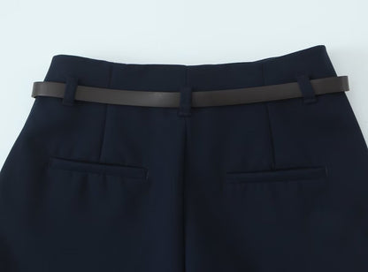 2025 summer new women's comfortable commuting rolled-up trousers with belt simple casual trousers