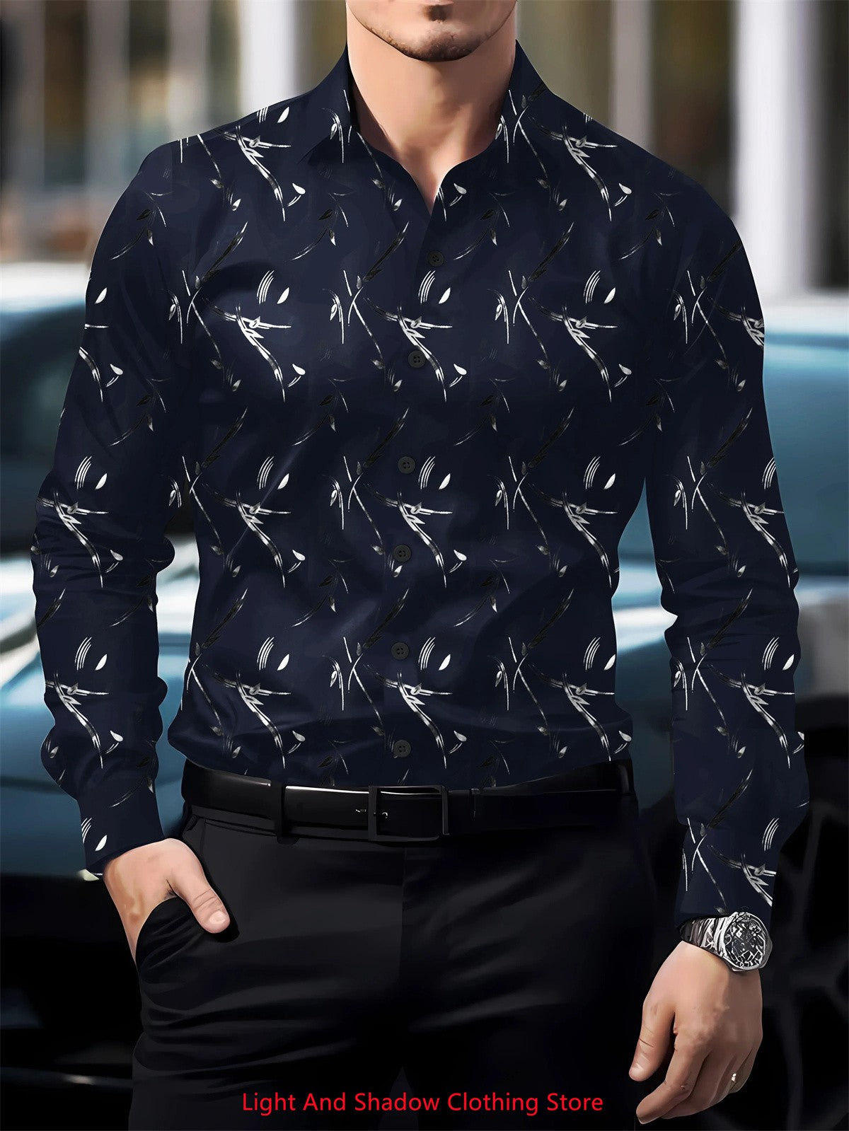 Men's High-Quality Long-Sleeved Lapel Button-Up Shirt Comfortable Soft High-Definition Printed Business Casual Shirt