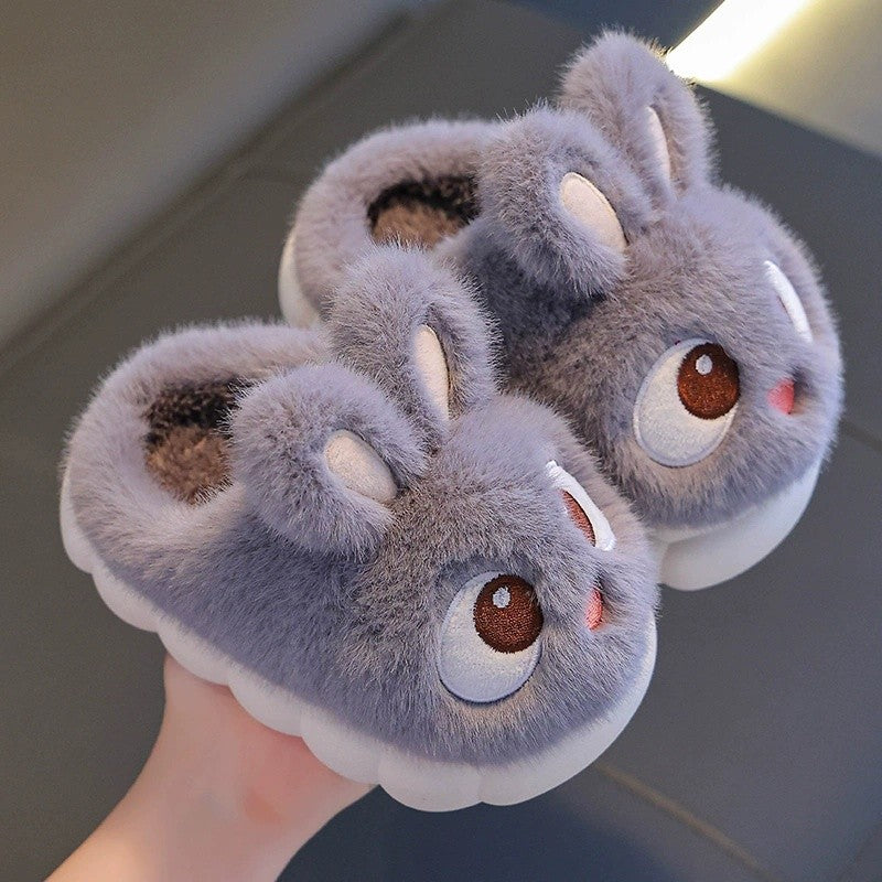 Boys & Girls Autumn Winter Cotton Slippers Kids Slip-On Warm Shoes Cute Rabbit Non-slip Soft Comfortable Plush Home Indoor Shoes