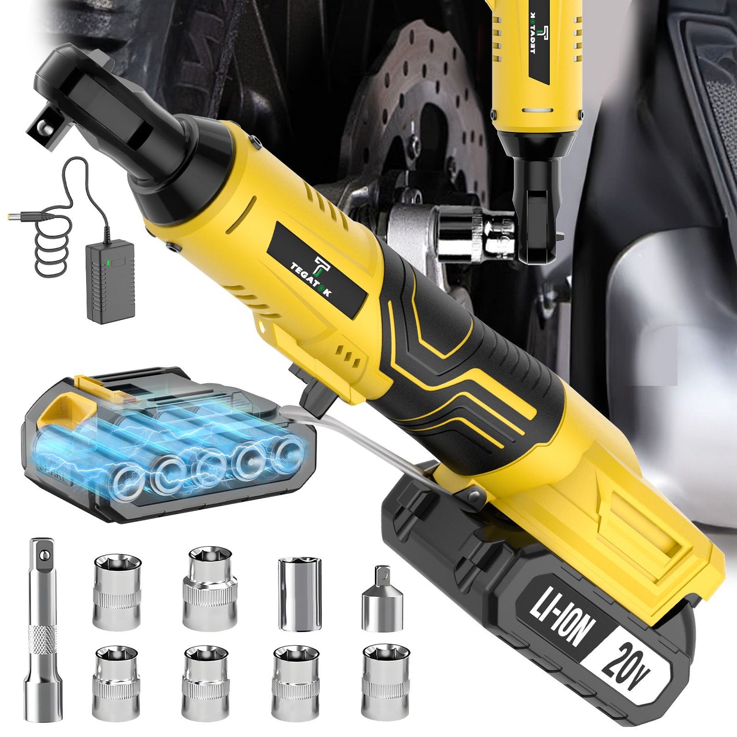 Chave de fenda elétrica sem fio 20V com catraca de ângulo reto 3/8 polegadas para desmontagem de porcas, reparo automotivo com bateria