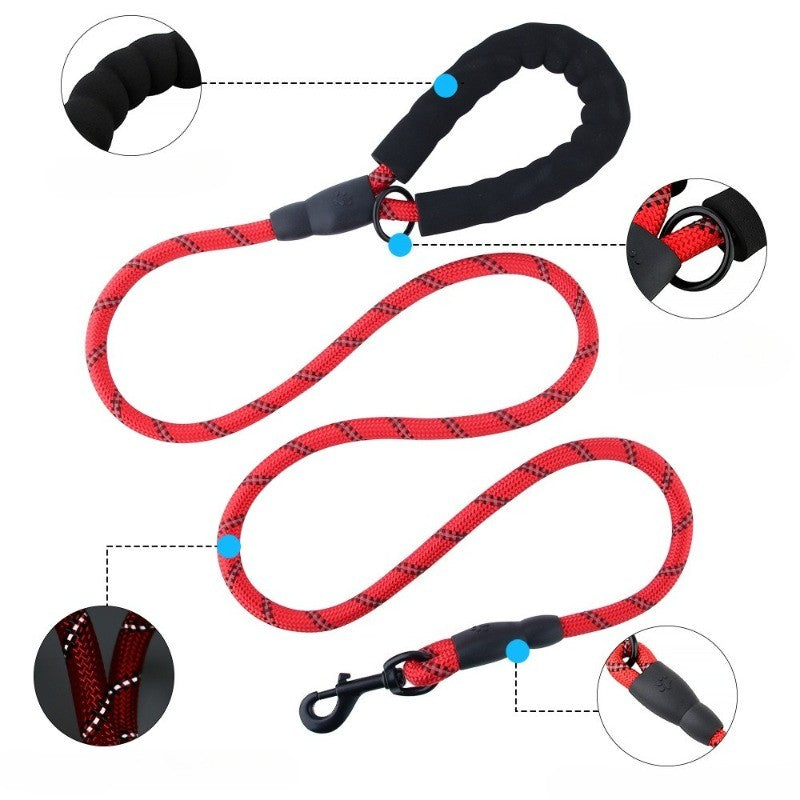 Coleira redonda de nylon reflexivo de seda para cães de médio e grande porte, corda de puxar para passear com cães