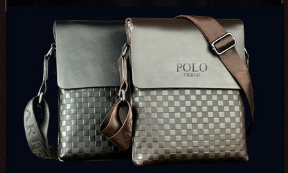 New Men's Single Shoulder Crossbody Bag with Trendy Checkerboard Pattern Embossed Casual Business Bag with Diamond Pattern
