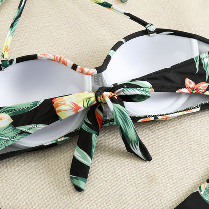 Push Up Bikini Set Women's Swimwear 2024 New Halter Bandeau Underwire Swimsuit Beach Bathing Swimming Suit for Women