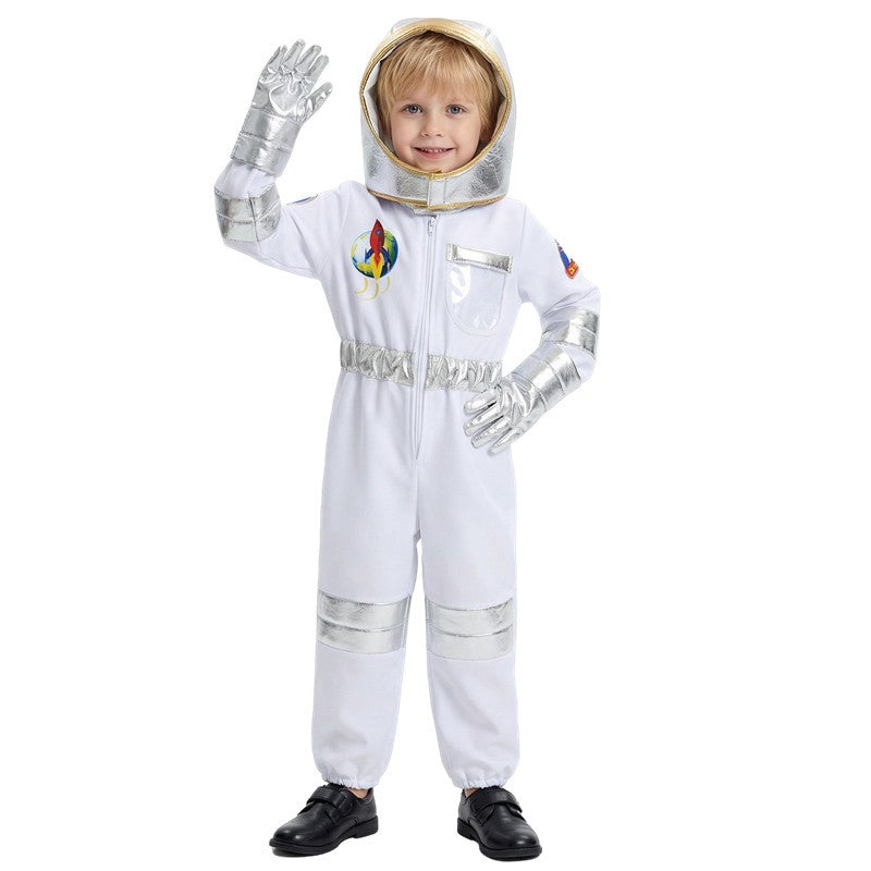 Child Spaceman Costume Halloween Party Outfit with Cap Astronaut Role Play Costume for Kids Boys & Girls Carnival Party