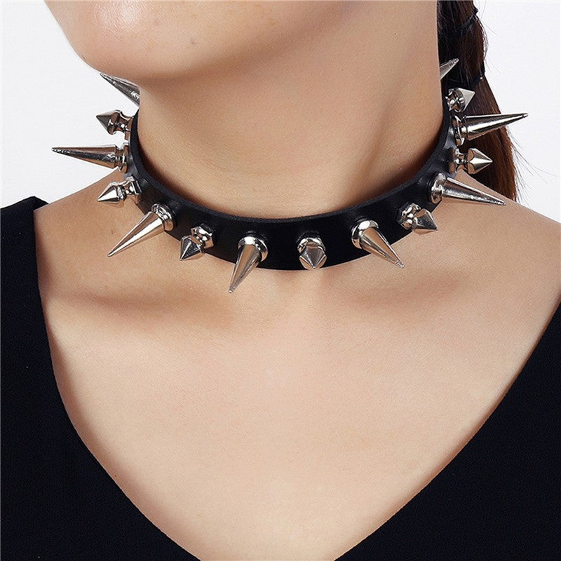 Gargantilha Punk Longa com Spikes, Gola de Couro Sintético para Mulheres Homens, Gargantilha Legal com Grandes Rebites, Acessórios de Colar Estilo Gótico