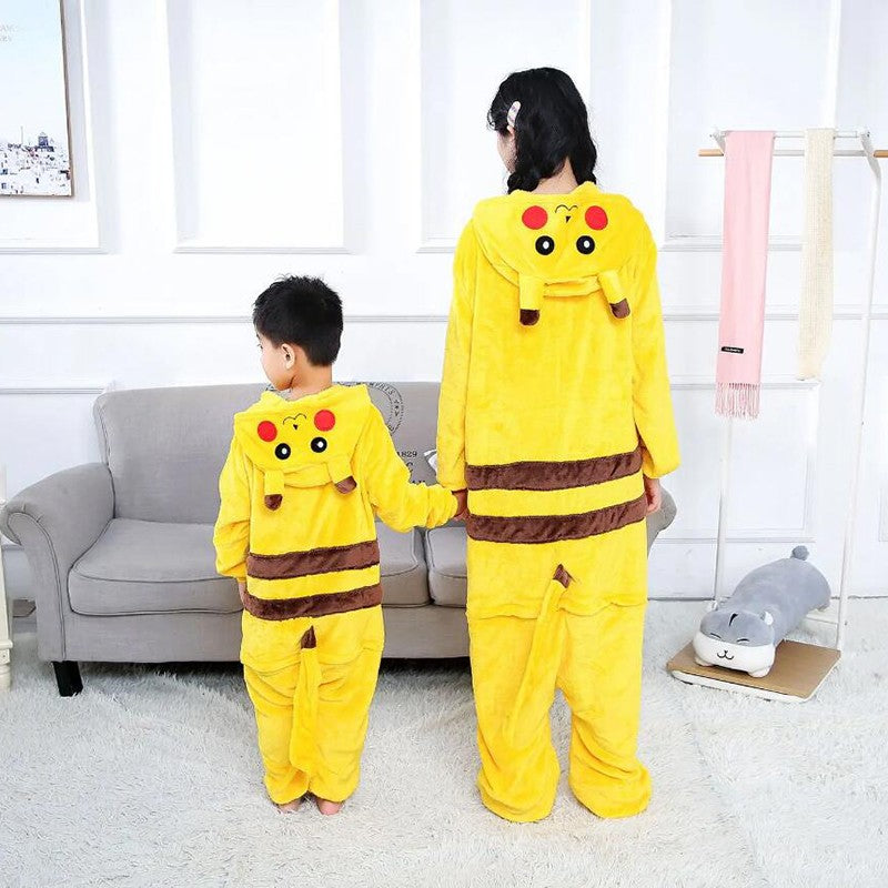 Pokemon Pikachu Flanela Quente Roupas de Casa Infantil Outono&Inverno Macacão Macio Cosplay Animal Moletom Pijama Presente para Pais e Filhos