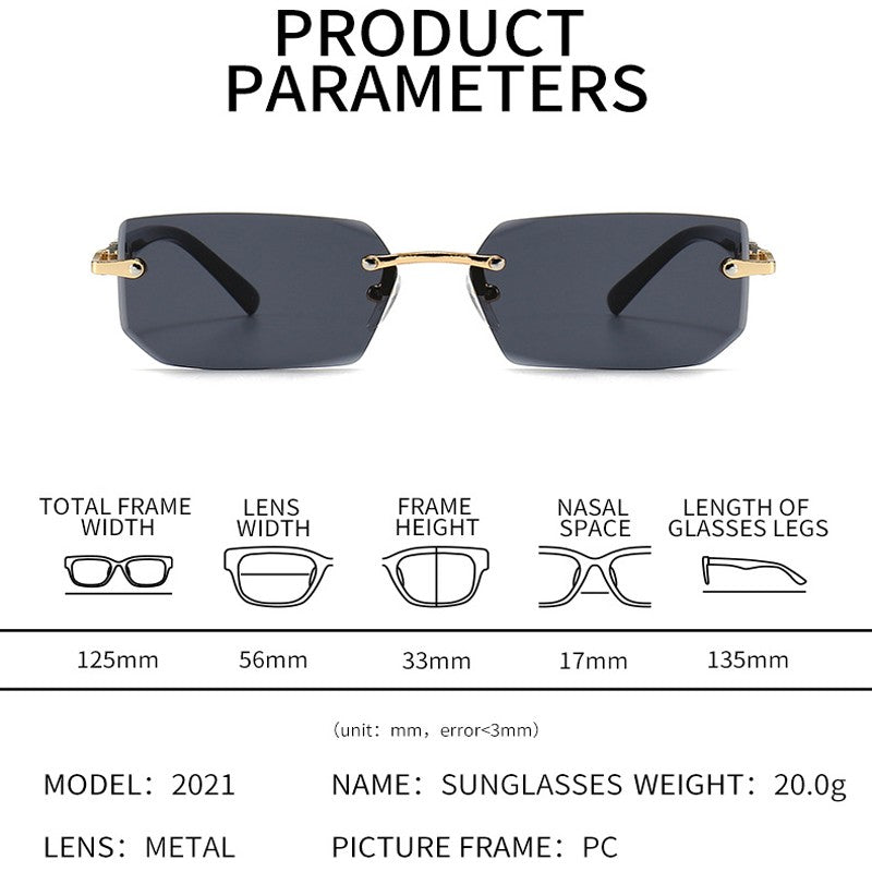 Óculos de Sol Retangulares sem Aro Modernos Populares Femininos Masculinos Óculos de Sol Pequenos Quadrados Para Mulheres Homens Viagem de Verão Oculos