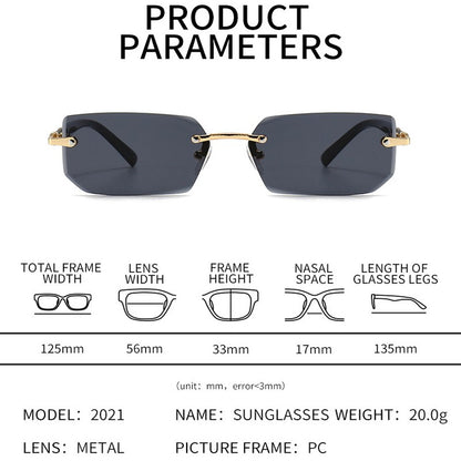 Óculos de Sol Retangulares sem Aro Modernos Populares Femininos Masculinos Óculos de Sol Pequenos Quadrados Para Mulheres Homens Viagem de Verão Oculos