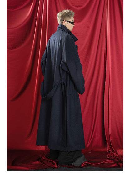 Mauroicardi Autumn Winter Oversized Extra Long Warm Navy Blue Wool Blends Coat Men Loose Luxury Designer Woolen Overcoat 2024