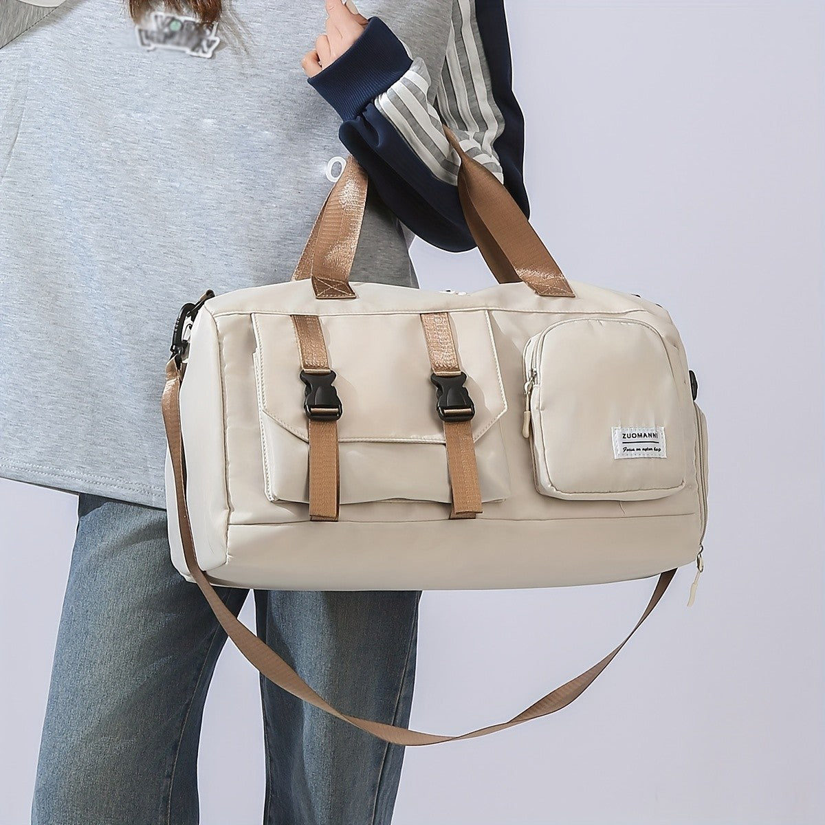 Women's Durable Nylon Sports Gym Bag with Shoe Compartment - Multifunctional Fitness Duffle for Yoga, Travel & Weekend Trips