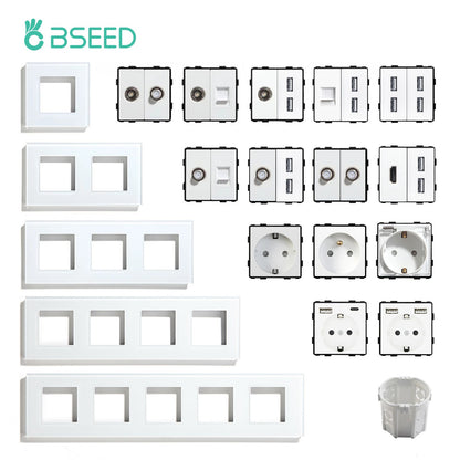 BSEED EU Standard Wall Socket with USB RJ45 TV Satellite Plug Glass Panel DIY Free Combination Function Part for Home Automation