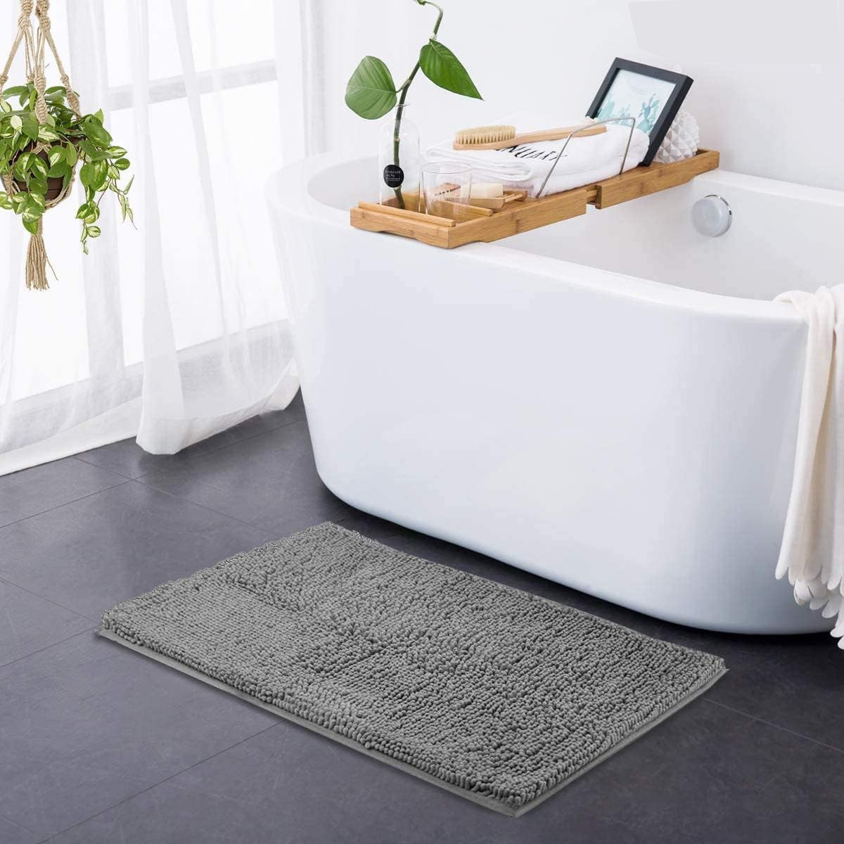 Tapete de Banho de Pelúcia Macia Chenille Absorvente Lavável à Máquina Tapete de Banheiro Antiderrapante Adequado para Bacias e Chuveiros