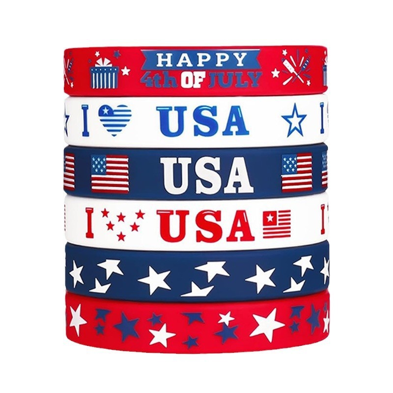 12Pcs Independence Day Theme Bracelet I Love USA Silicone Wristbands for 4th of July American National Day Birthday Party Favors