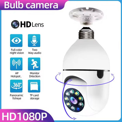 E27 Bulb Surveillance Outdoor Security Camera Automatic Night Vision Color Indoor Motion Detection Focus Zoom WiFi Camera
