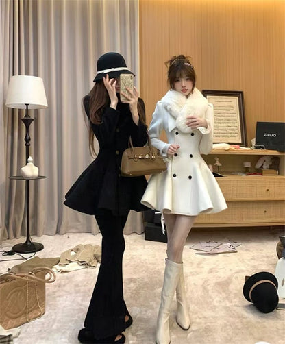 Hepburn Preface Pinch Waist and Clip Cotton Wool Coat 2025 Winter New Item Rich Heiress Thick Woolen Coat Coat Commuting Jacket