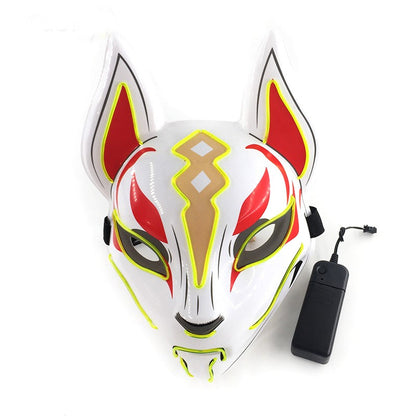 LED Fox Mask Neon Light Up Japanese Kitsune Mask for Halloween Cosplay Party Rave Festival Costume Glowing EL Wire Masque