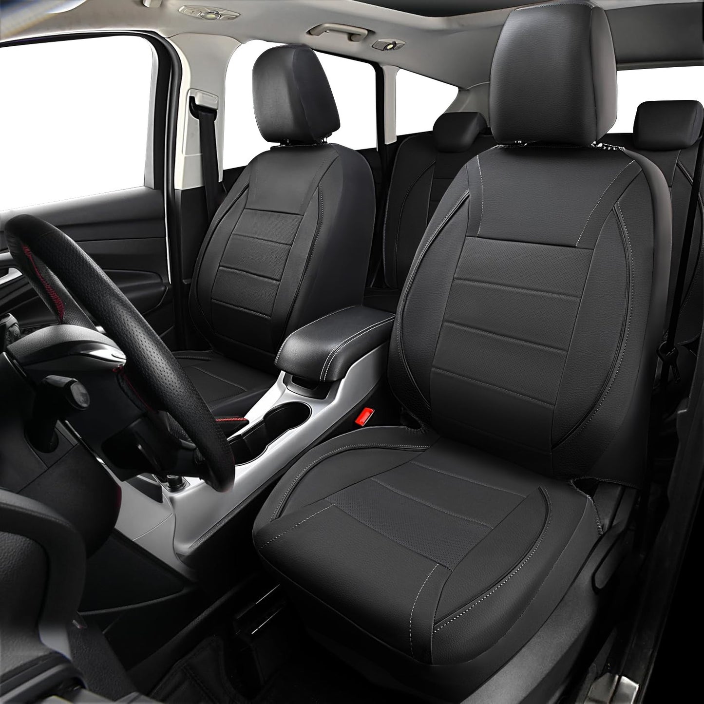 Capas de Couro Universais para Banco de Carro Vermelho Simples à Prova d'Água para 5 Assentos