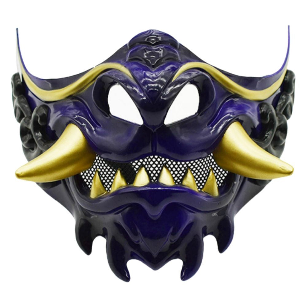 Realistic 3D Japanese Samurai Mask Fierce Teeth Lightweight Halloween Cosplay Masks Breathable Fang Mask Clothing Accessories