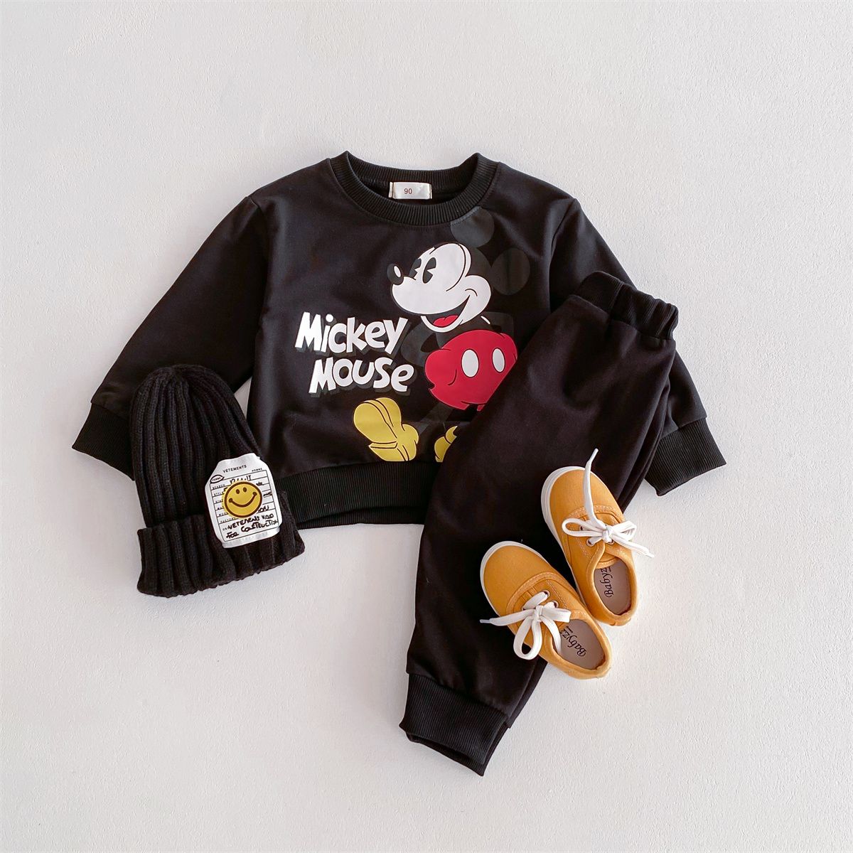 Disney Mickey Children' Tracksuit Cartoon Fashion Loose Baby Girl Boy Long Sleeve Crewneck Hoodies + Pants Two Piece Set Clothes