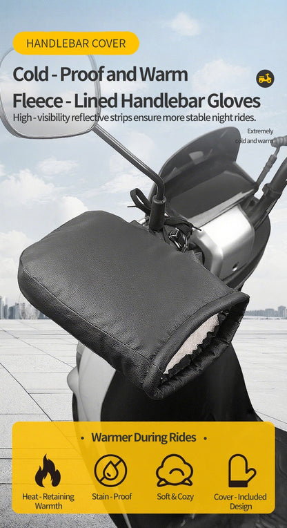 Luvas de guidão de motocicleta para inverno - Capas de guidão quentes e espessas, à prova de chuva e vento, luvas protetoras de mão em couro PU para motos