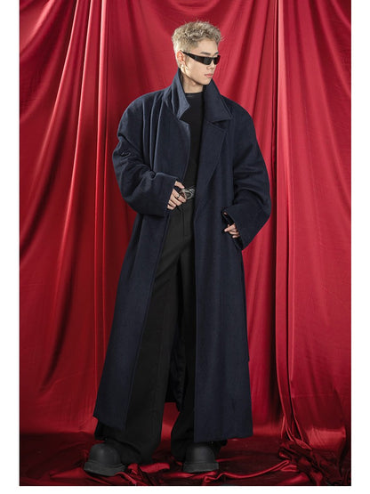 Mauroicardi Autumn Winter Oversized Extra Long Warm Navy Blue Wool Blends Coat Men Loose Luxury Designer Woolen Overcoat 2024