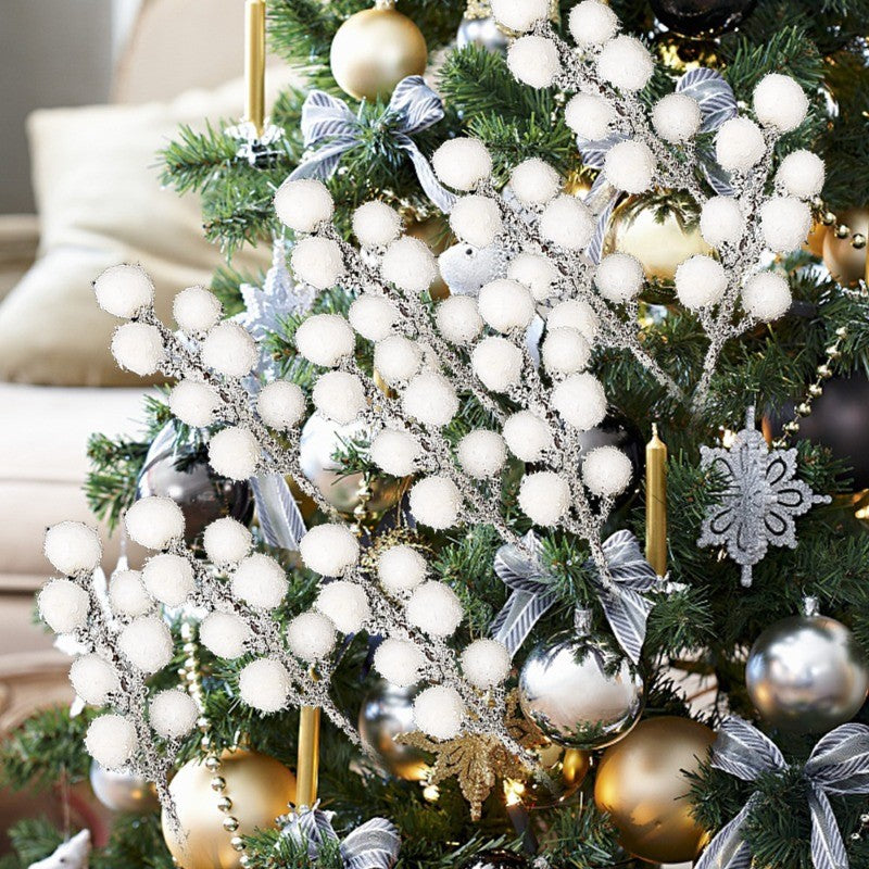 5/200pcs Artificial White Berry Stem Frosted Christmas Berries Branch Snow Tipped Stems Twigs Wreath Xmas Tree Fillers Ornament