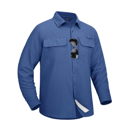 MAGCOMSEN Sun Protection Shirt Quick Dry Long Sleeve Mesh Breathable Shirt Multi Pockets Fishing Shirts Hiking Work Cargo Shirts