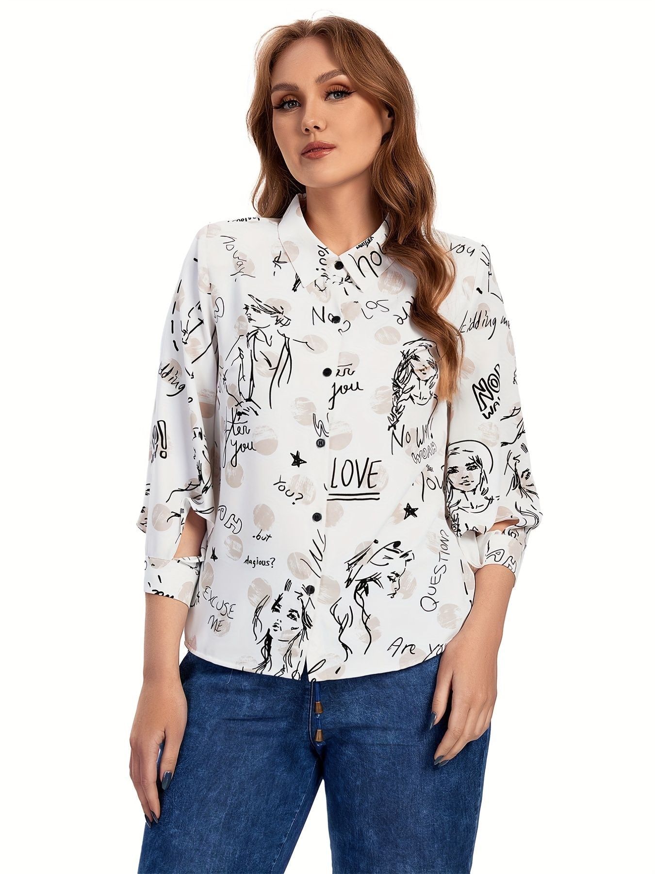 Women Plus Size Woven Spring And Summer Fashionable Shirt