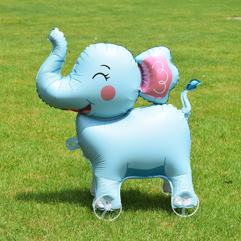 Cartoon Standing Animal Ballons with Wheels Kids Toys Outdoor Yard Walking Balloons Birthday Party Baby Shower Decor Photo Props
