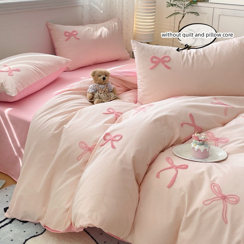 3 Piece Sheet Set  pink bowknot embroidery Quilt Set ? comfortable embroidery  Bedding Set Bedspread for All Season