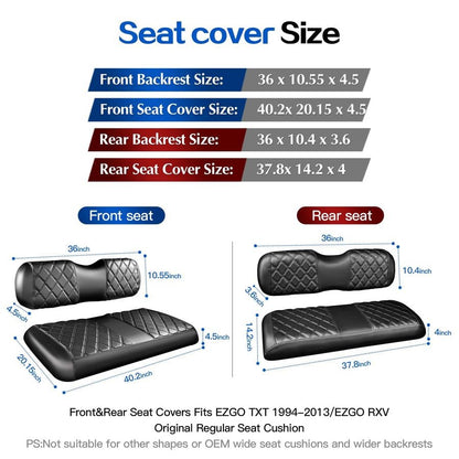 Kit de Capas de Banco de Diamante para Carrinho de Golfe com 4 Peças, Capas de Banco Dianteiras e Traseiras Compatíveis com EZGO Club Car Yamaha Almofada de Banco Regular Original, N
