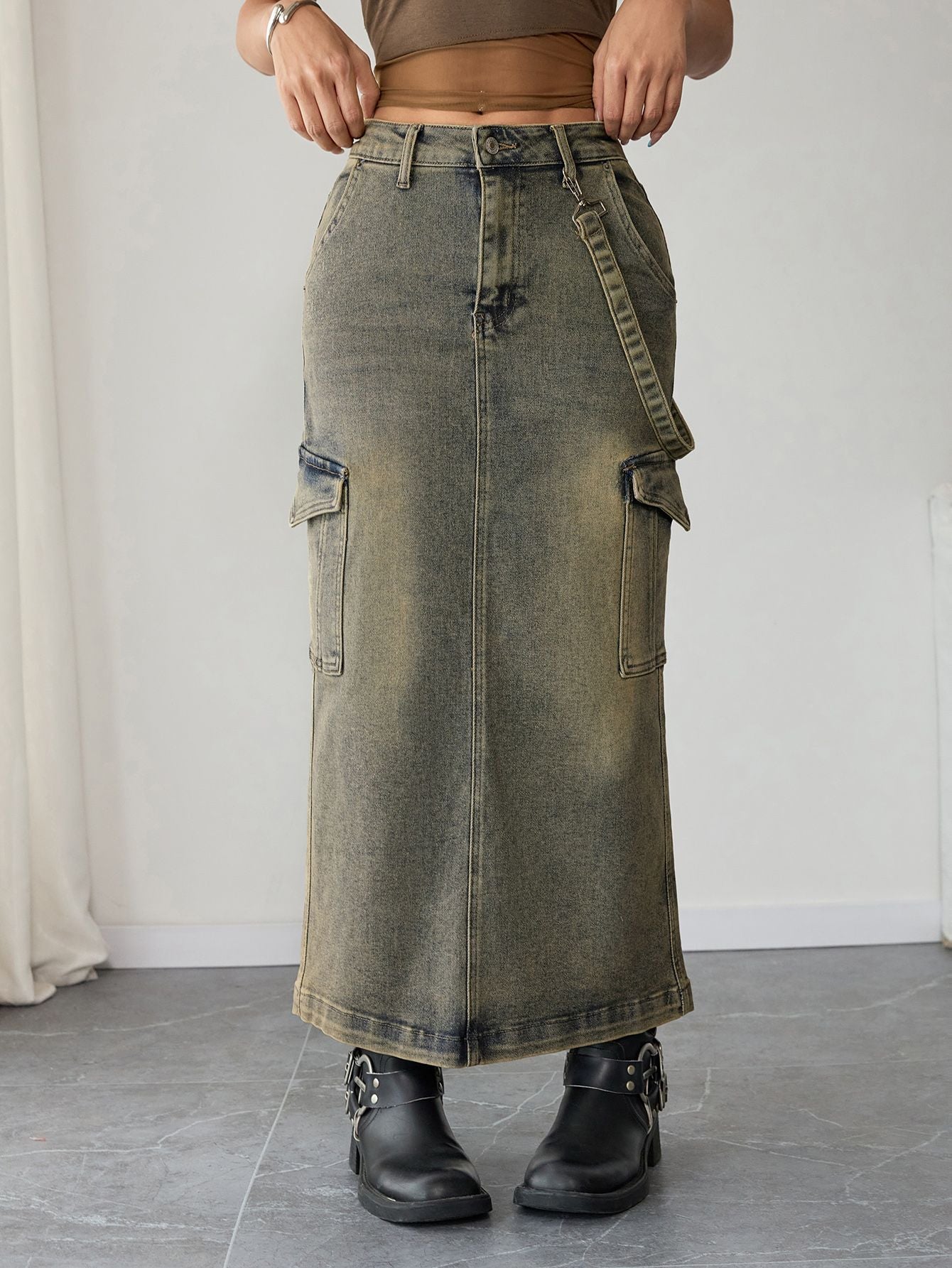 Modern Office Style Women's Denim Maxi Skirt High Waist Long Jean Pants Minimalist Workwear Fashion Clothing