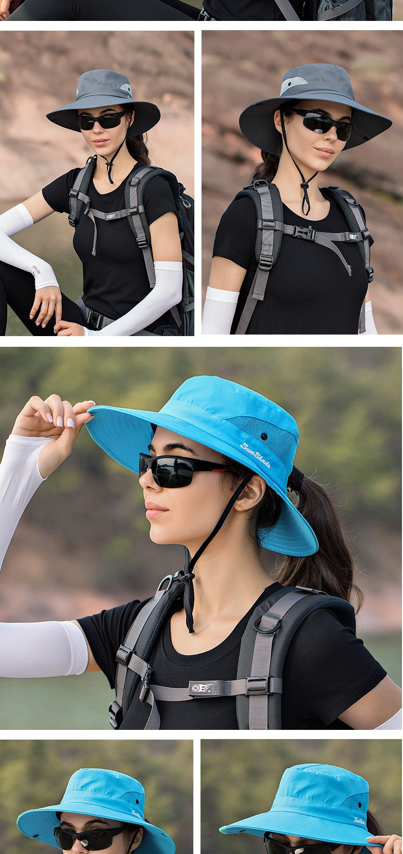 Women Ponytail Fisherman Hat Waterproof Sun Cap Pure Color Outdoor Travel Fishing Climbing Hiking Large Brim Bucket Hat undefine