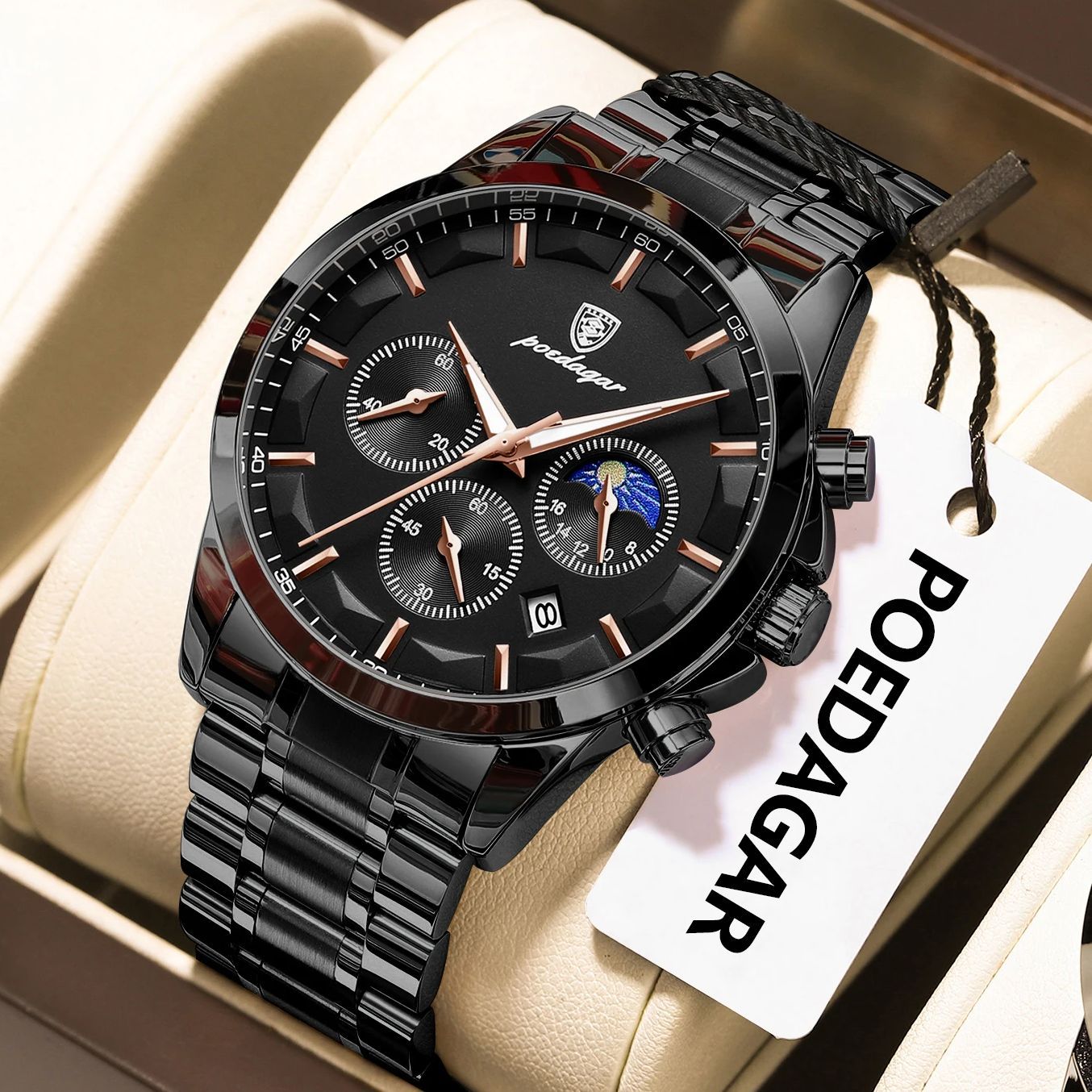 POEDAGAR Top Fashion Men's Watches Waterproof Luminous Stainless Steel Men Wristwatch Chronograph Date Quartz Business Man Watch