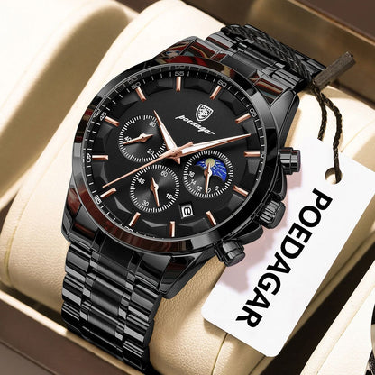 POEDAGAR Top Fashion Men's Watches Waterproof Luminous Stainless Steel Men Wristwatch Chronograph Date Quartz Business Man Watch