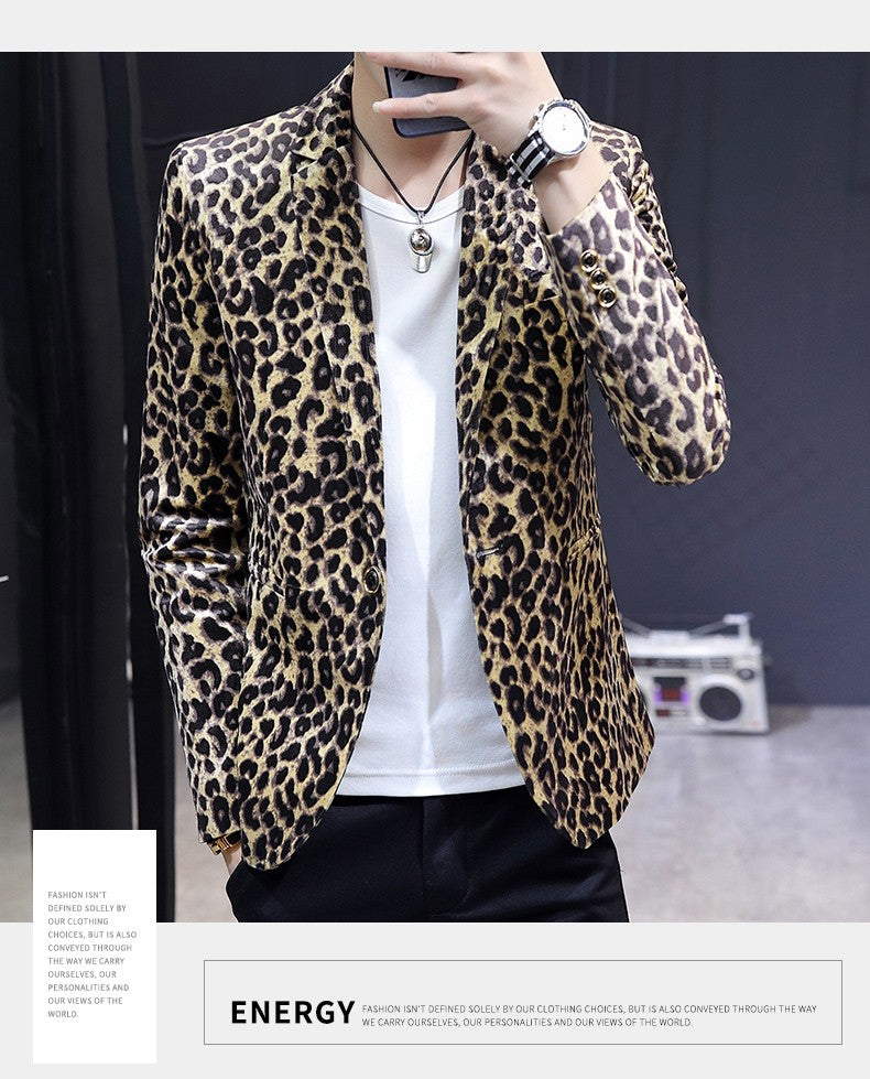 Blazer New Men's Fashion Business Gentleman Wedding British Style Banquet Leopard Print Luxe Handsome Outdoor Casual Blazer