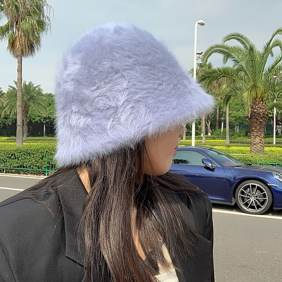 2023 new Hat winter women's fashion Solid color rabbit fur hat bucket cap  fisherman's hat  knitted wool basin Bucket Hat