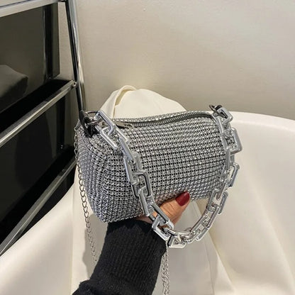 Luxury Rhinestone Bucket Bag Glitter Chain Prom Purse Women's Dinner Package Fashion Female Shoulder Bag